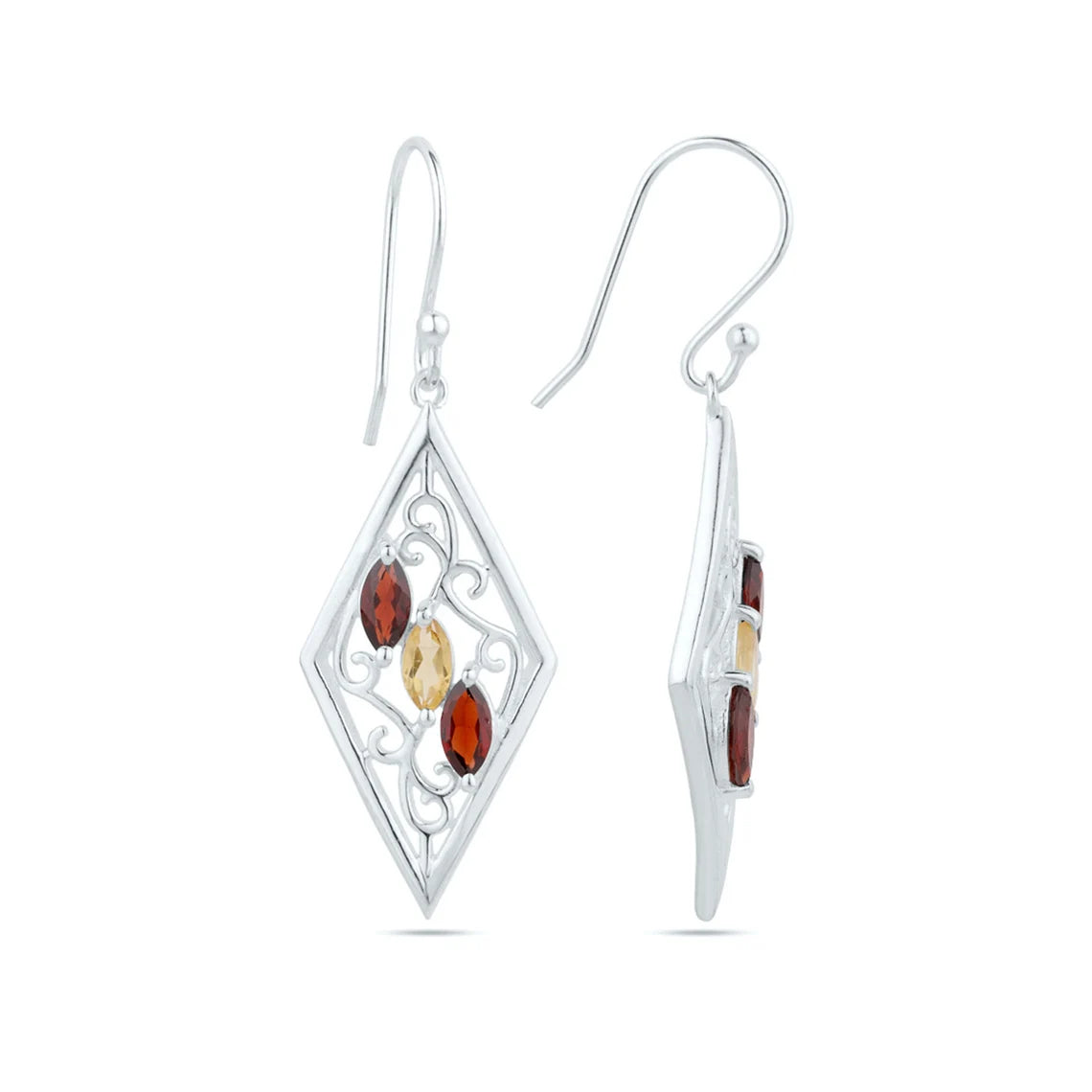 Garnet Citrine 925 Sterling Silver Earrings, Dangle Earrings