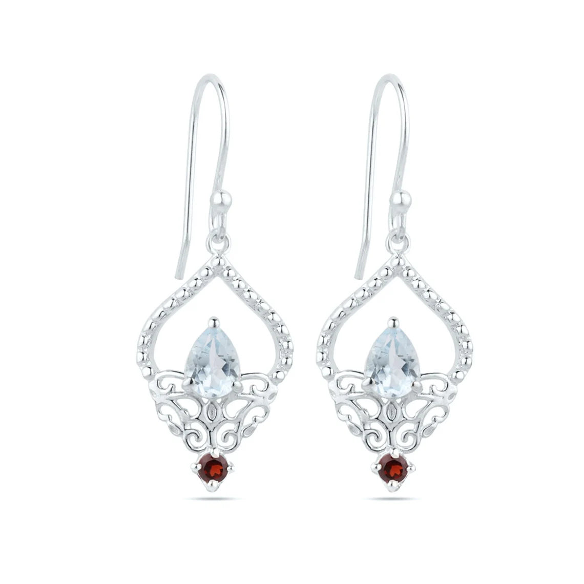 Blue Topaz & Garnet Earrings - 925 Sterling Silver Earrings