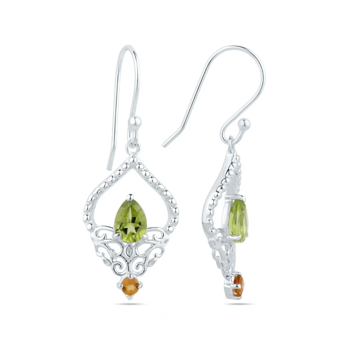 Peridot with Citrine Sterling Silver Earrings