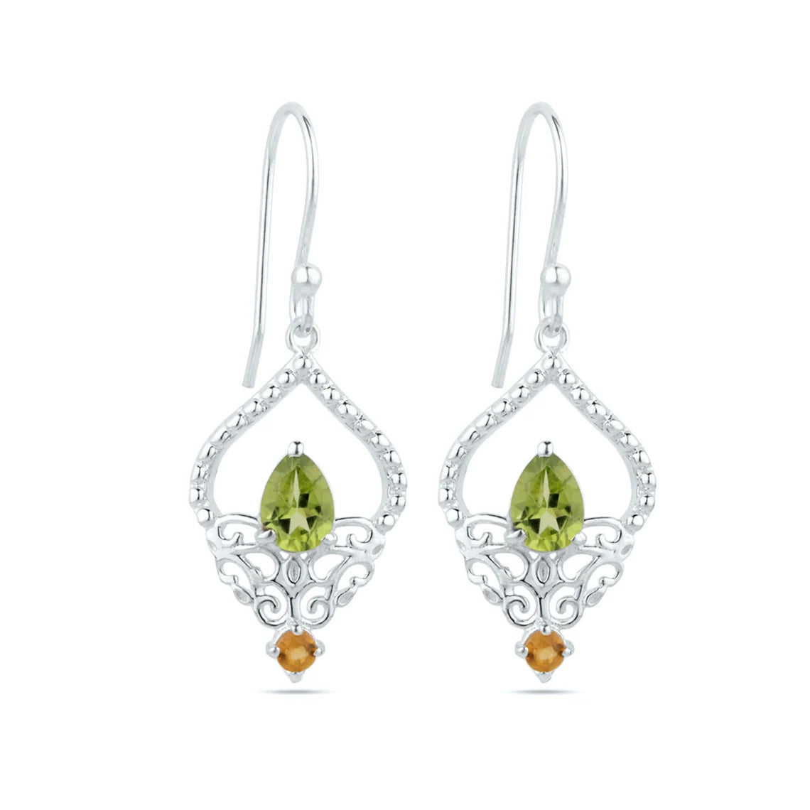 Peridot with Citrine Sterling Silver Earrings