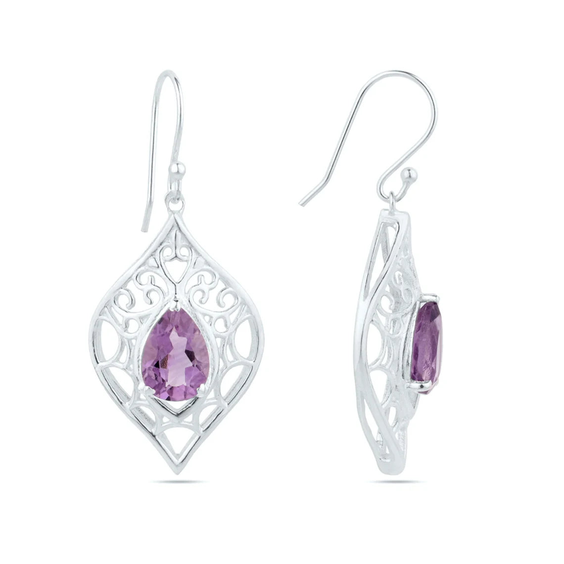 Amethyst Gemstone Dangle Earrings 925 Sterling Silver