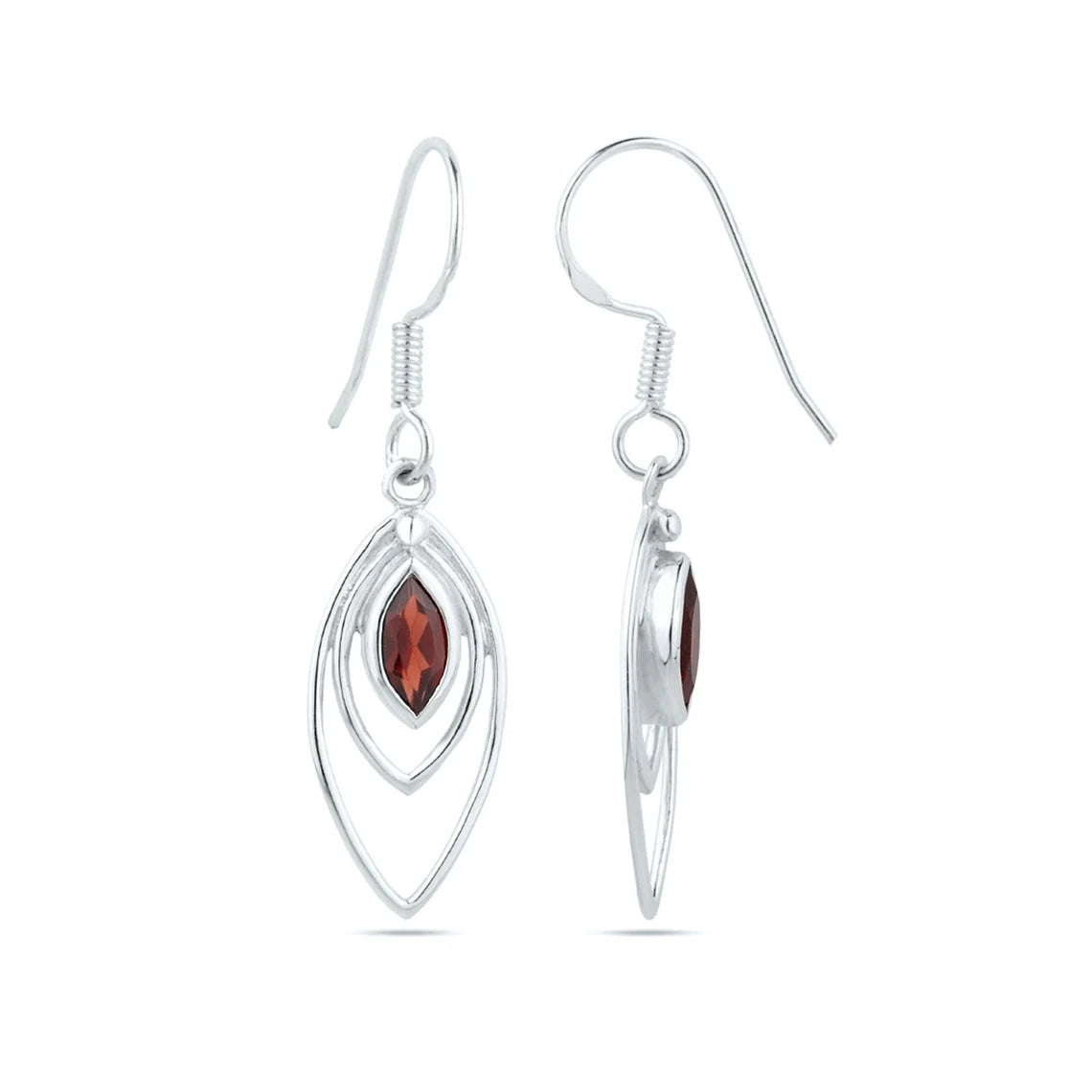 Garnet Marquise Earring, Garnet Sterling Silver Earrings, Hoops Earrings