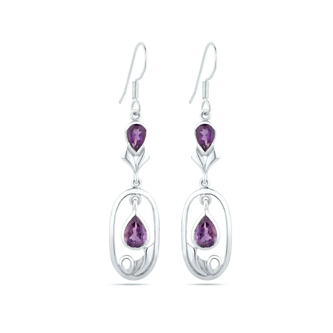 Amethyst Teardrops Silver Earring, Gemstone Dangle Earrings