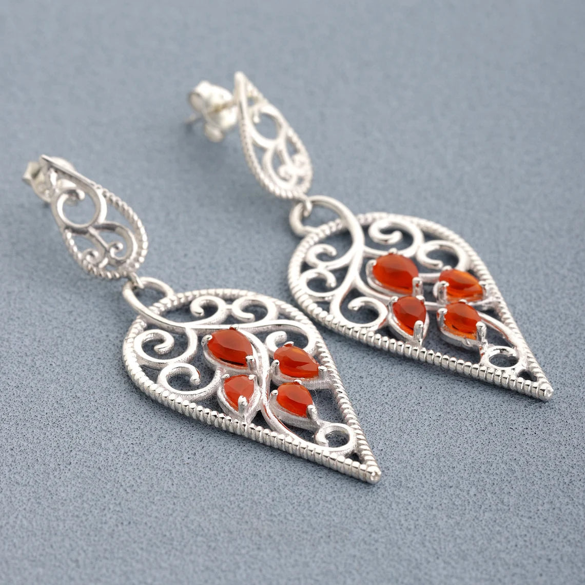 Natural Carnelian 925 Sterling Silver Earrings