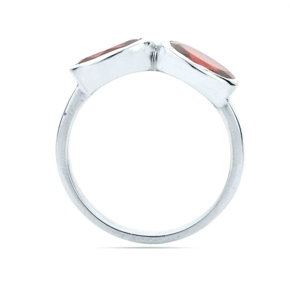 Natural Red Garnet Ring,Garnet Faceted Ring,Red Garnet Gemstone Ring,Garnet 2 Stone Ring