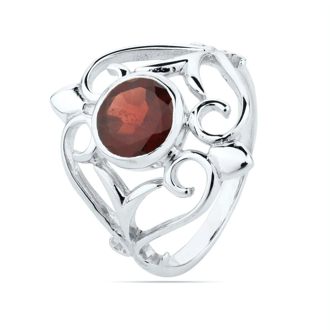 Garnet Ring, Round Garnet Ring, 925 Sterling Silver Ring, Designer Silver Ring, Gift For Her, Birthstone Ring Handmade Round Cut Ring