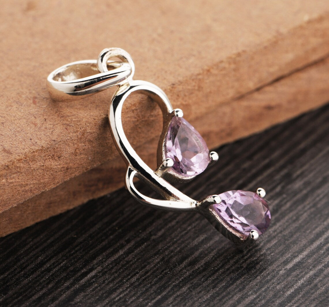 Amethyst pendant on 925 rhodium silver, amethyst jewel, natural stone jewel,