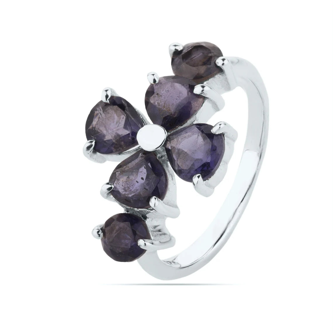 iolite sterling silver ring, iolite prong set ring