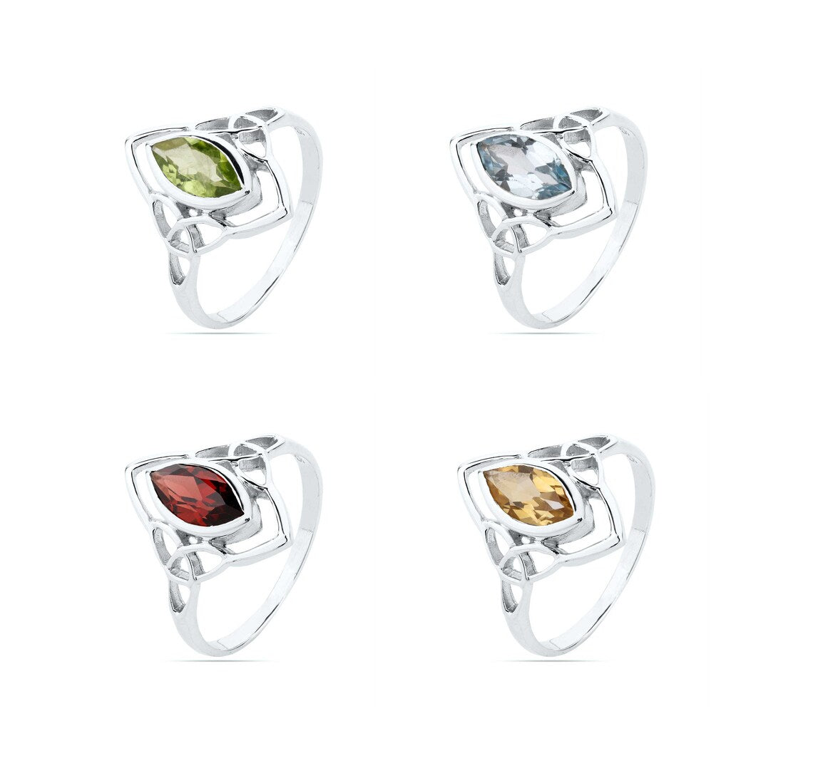 Sterling Silver Peridot, Citrine, Garnet, Blue Topaz Ring Multi Gemstone Ring Marquise Ring Garnet Ring Blue Topaz Ring Citrine Peridot Ring
