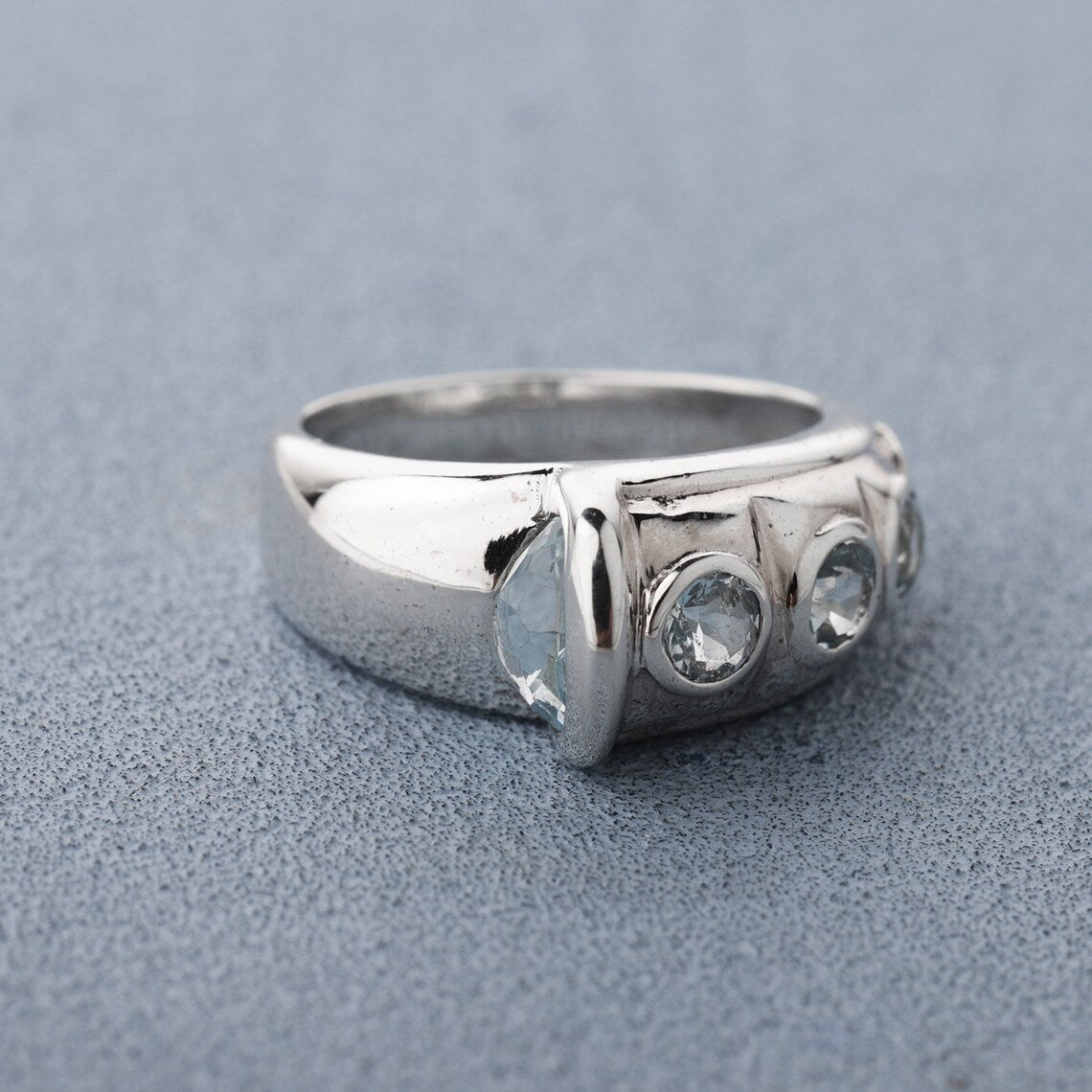 Blue Topaz Band - 925 Sterling Silver Ring