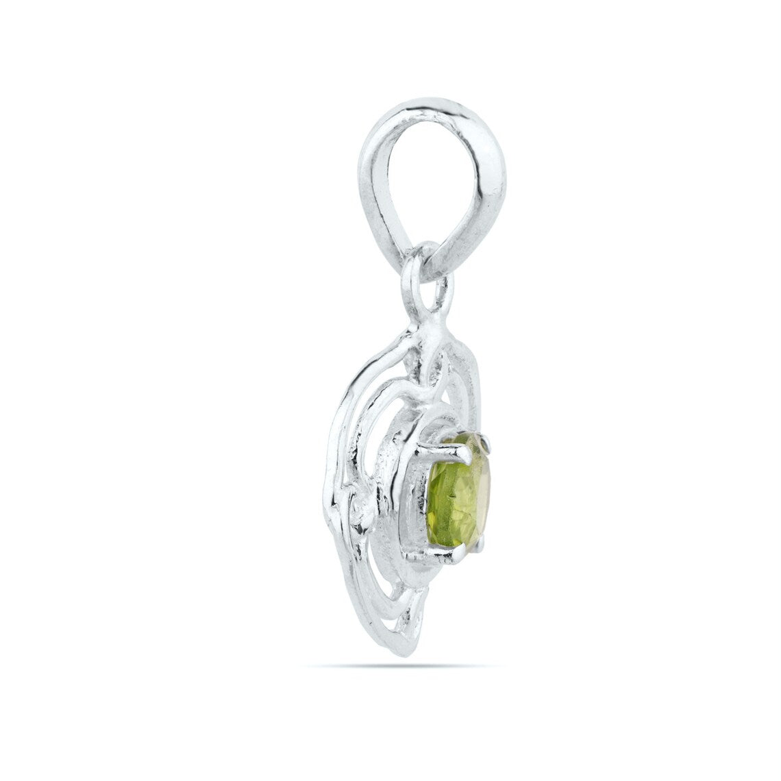 Dainty Peridot Pendant, Sterling Silver Peridot Tiny Pendant, August Birthstone, Round Gemstone Pendant, Gift For Girlfriend
