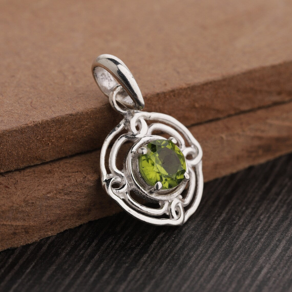 Dainty Peridot Pendant, Sterling Silver Peridot Tiny Pendant, August Birthstone, Round Gemstone Pendant, Gift For Girlfriend