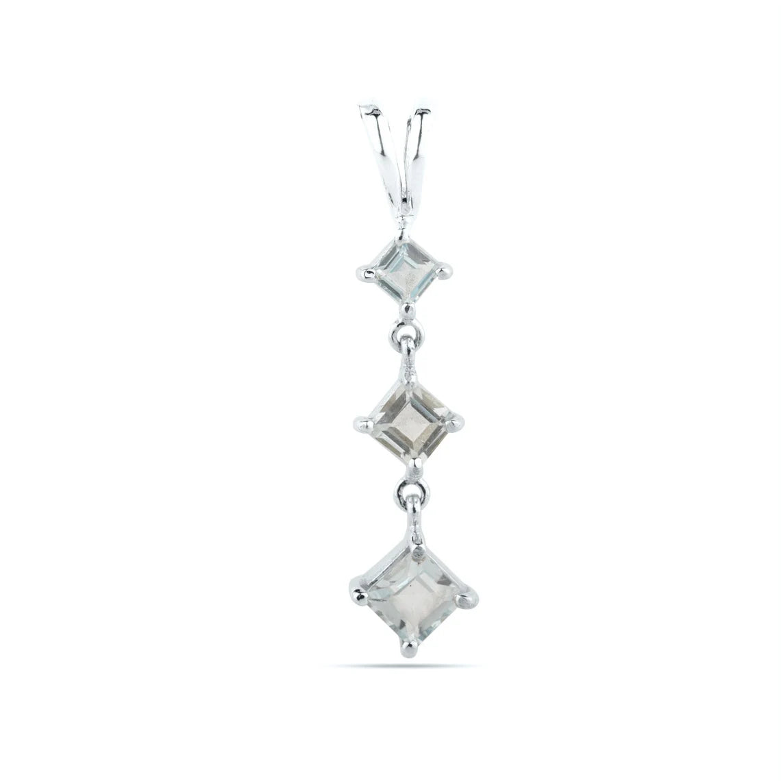 Natural Blue Topaz Square shape Pendant - Blue Topaz Gemstone Pendant - Prong set Pendant - Silver Blue Topaz Pendant