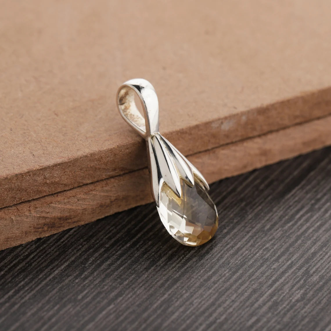 Citrine Teardrop Pendant - 925 Sterling Silver Citrine Pendant - Natural Citrine Pendant - Yellow Citrine Pendant