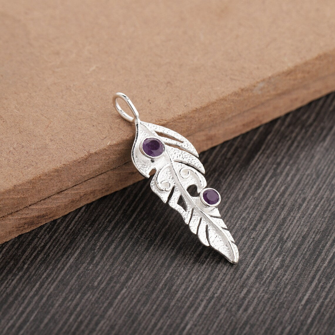 Amethyst Leaf Pendant 925 Sterling Silver Necklace for her