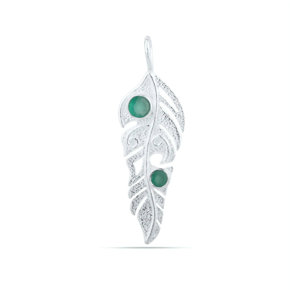 Natural Green Onyx fern leaf pendant necklace