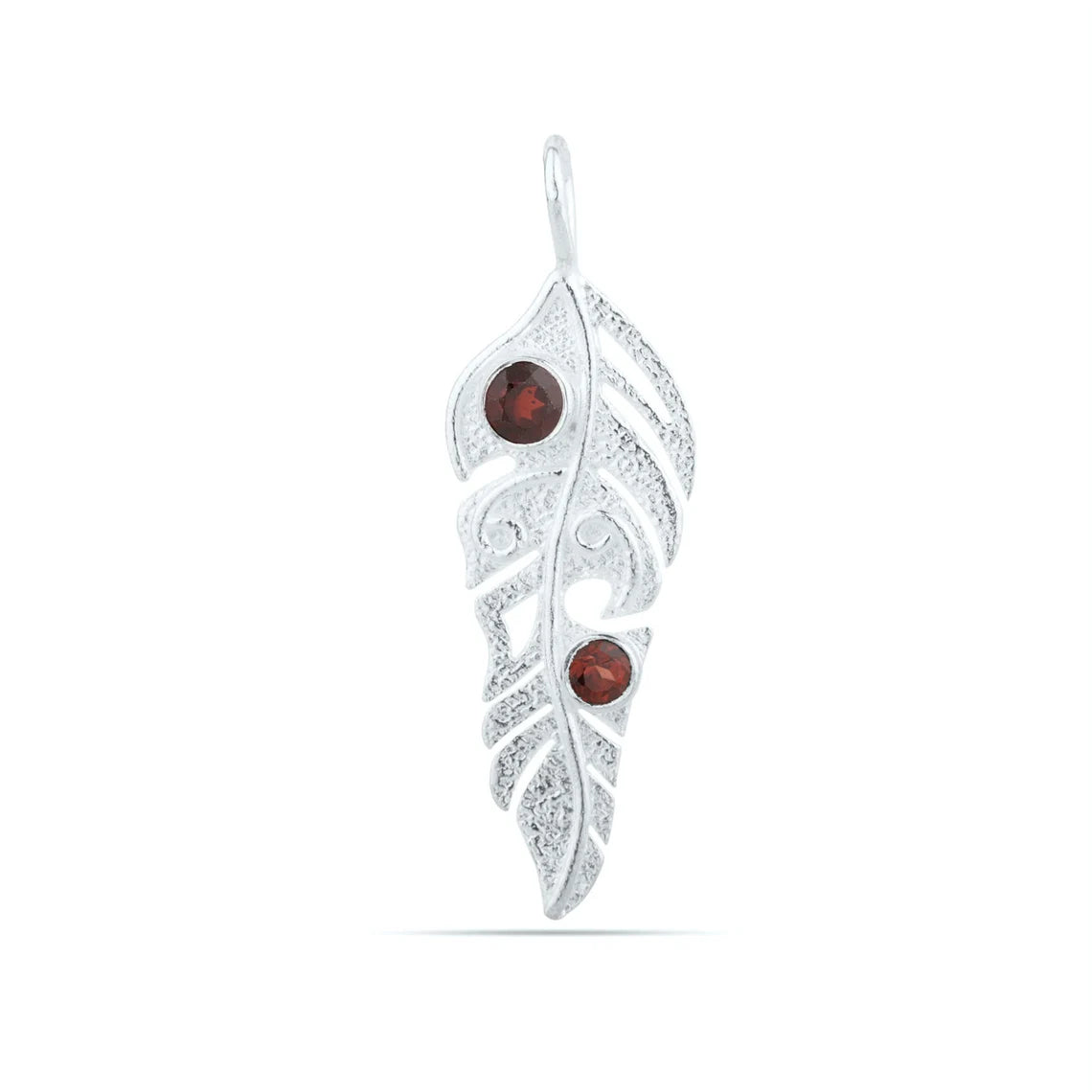 Red Garnet Pendant - 925 Sterling Silver Garnet Pendant - Silver Leaf Pendant - Round Garnet Gemstone Pendant - Leaf Design