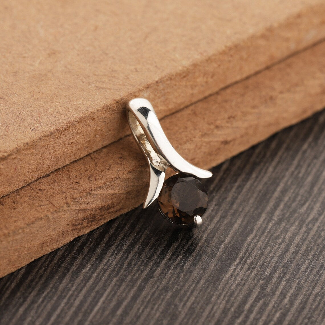 Smoky Quartz Gemstone Pendant, Sterling Silver Smoky Pendant, Round Smoky Quartz Silver Pendant