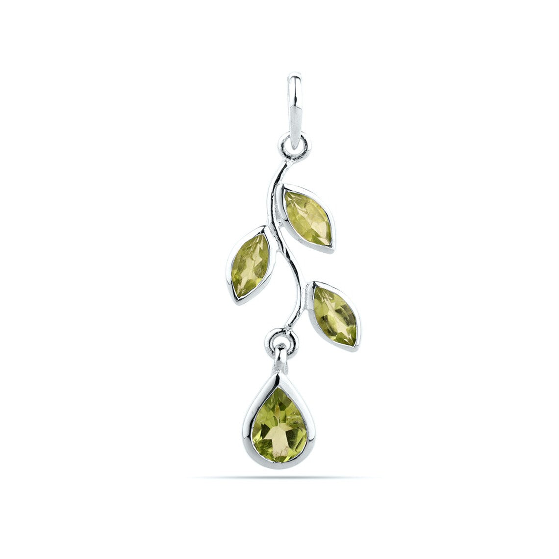 Natural Peridot Pendant, Sterling Silver Green Peridot Necklace, August Birthstone, Natural Gemstone Necklace, Leaf Marquise Pear Pendant