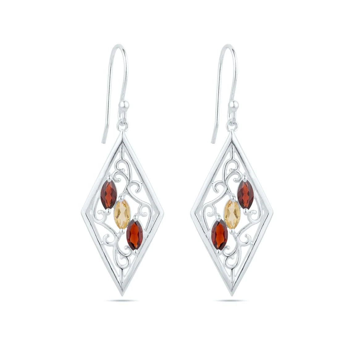 Garnet Citrine 925 Sterling Silver Earrings, Dangle Earrings