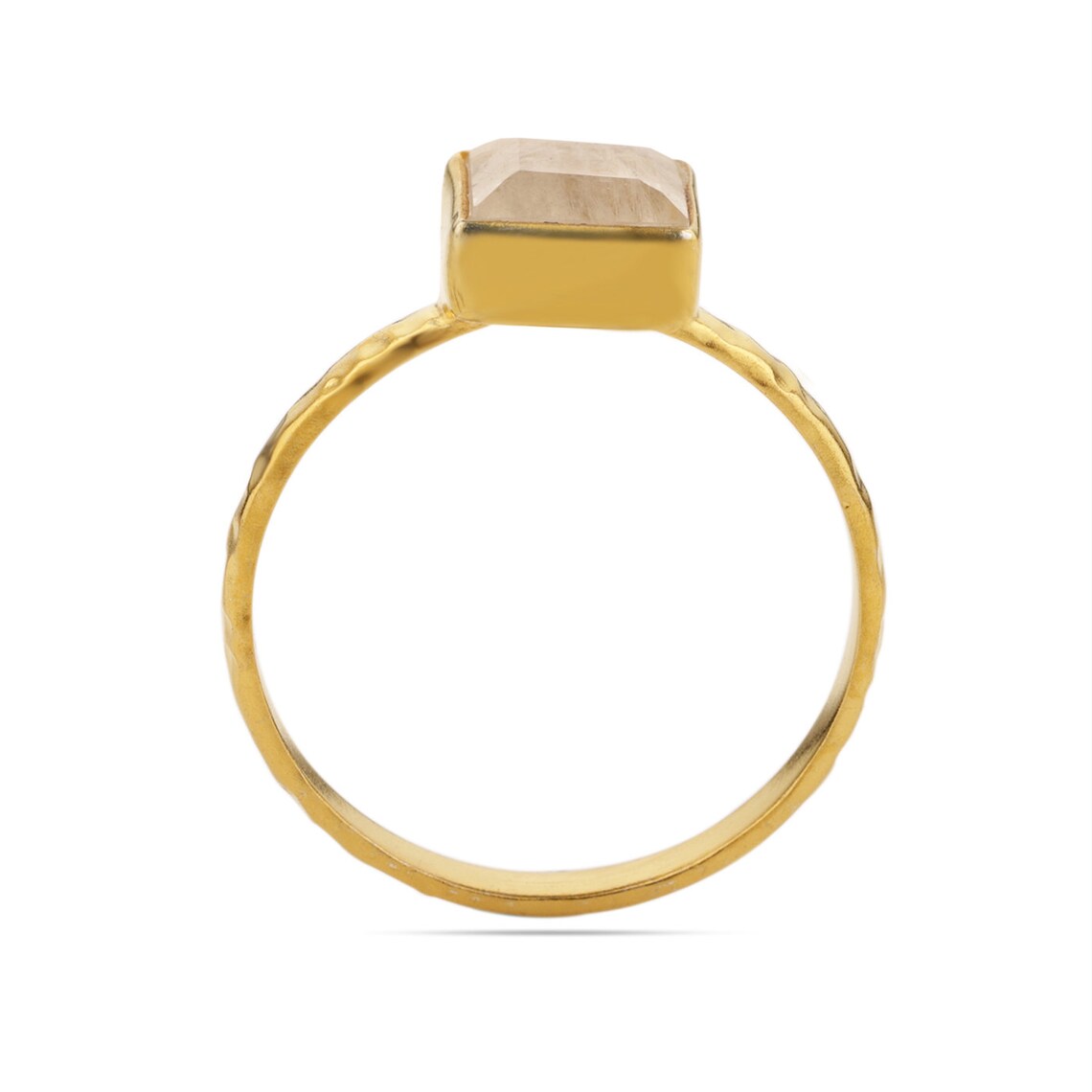 925 Sterling Silver Square Rainbow Moonstone Gold Ring