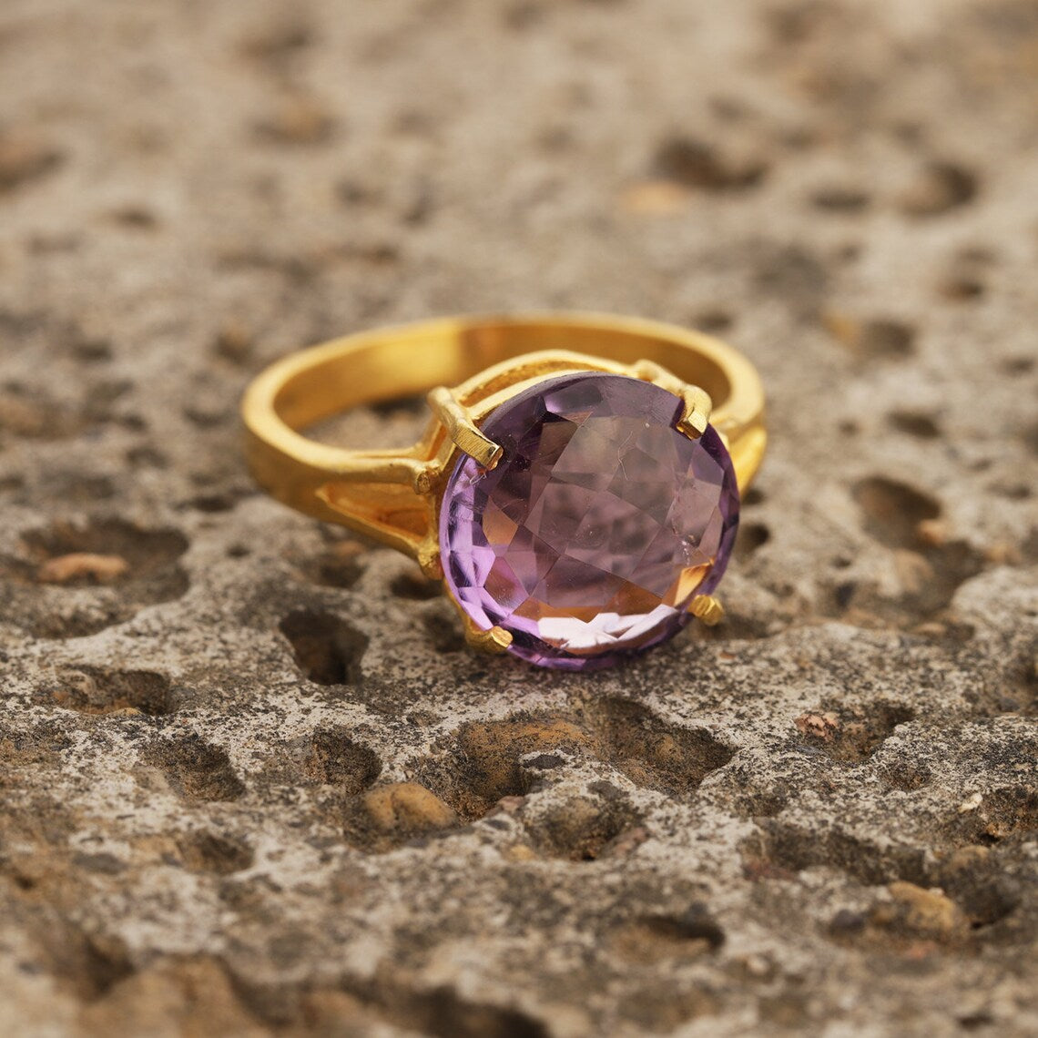 Natural Purple Amethyst Ring • Purple Amethyst Gold Ring • Amethyst Prong Ring • Gemstone Ring • February Birthstone Stacking Ring