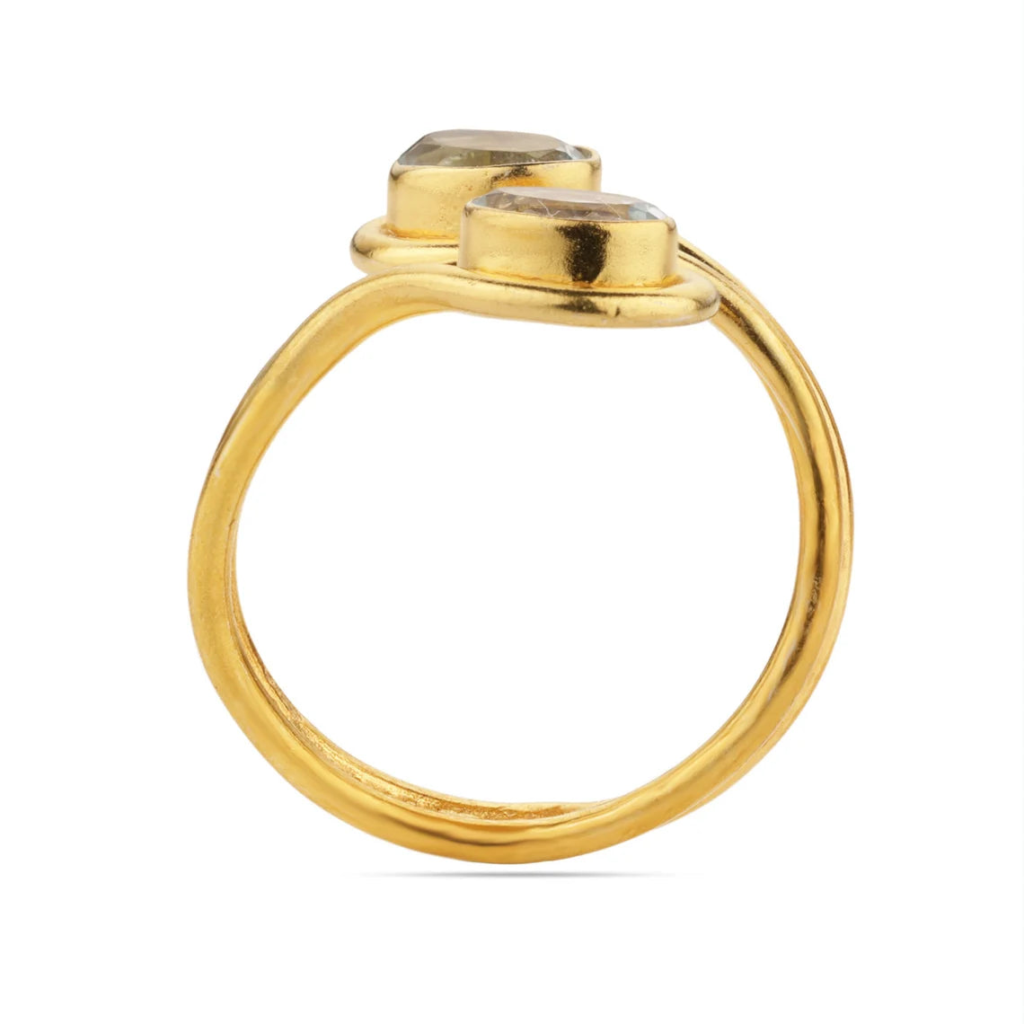 Dual Stone Ring- 18k Gold Vermeil - 925 Sterling Silver - Oval Blue Topaz - Adjustable Ring