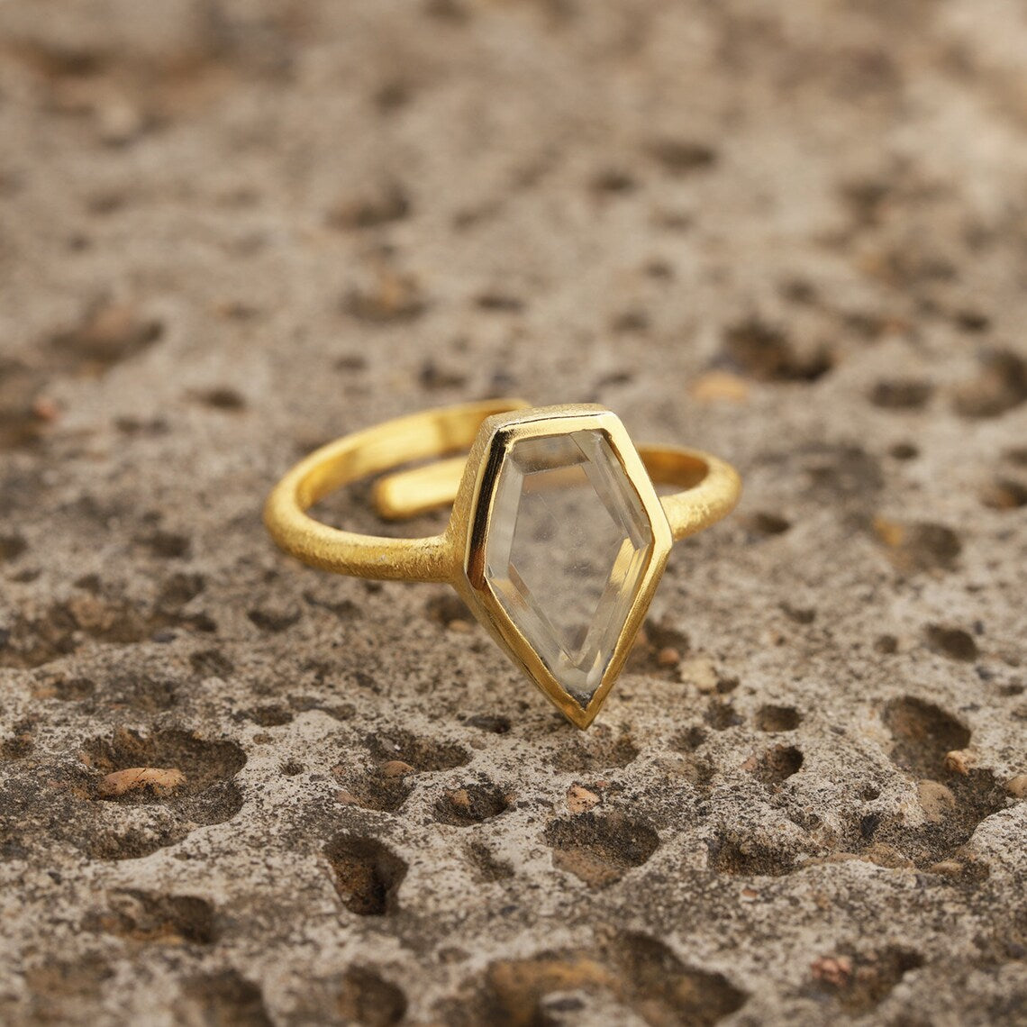 Green Amethyst Ring, Kite Shape Ring, 925 Solid Sterling Silver, Natural Green amethyst kite Ring 18K Gold Fill Gift Ring Adjustable