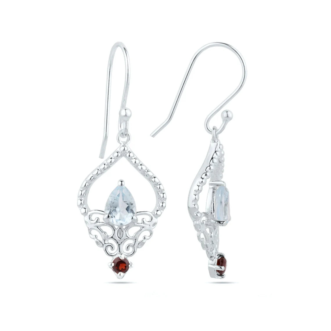 Blue Topaz & Garnet Earrings - 925 Sterling Silver Earrings