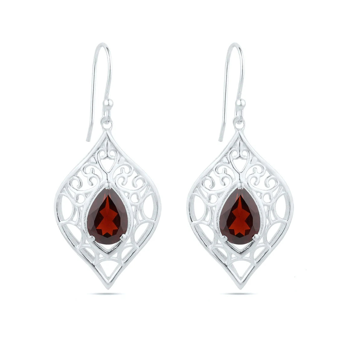Garnet Sterling Silver Earrings - Dangle earrings