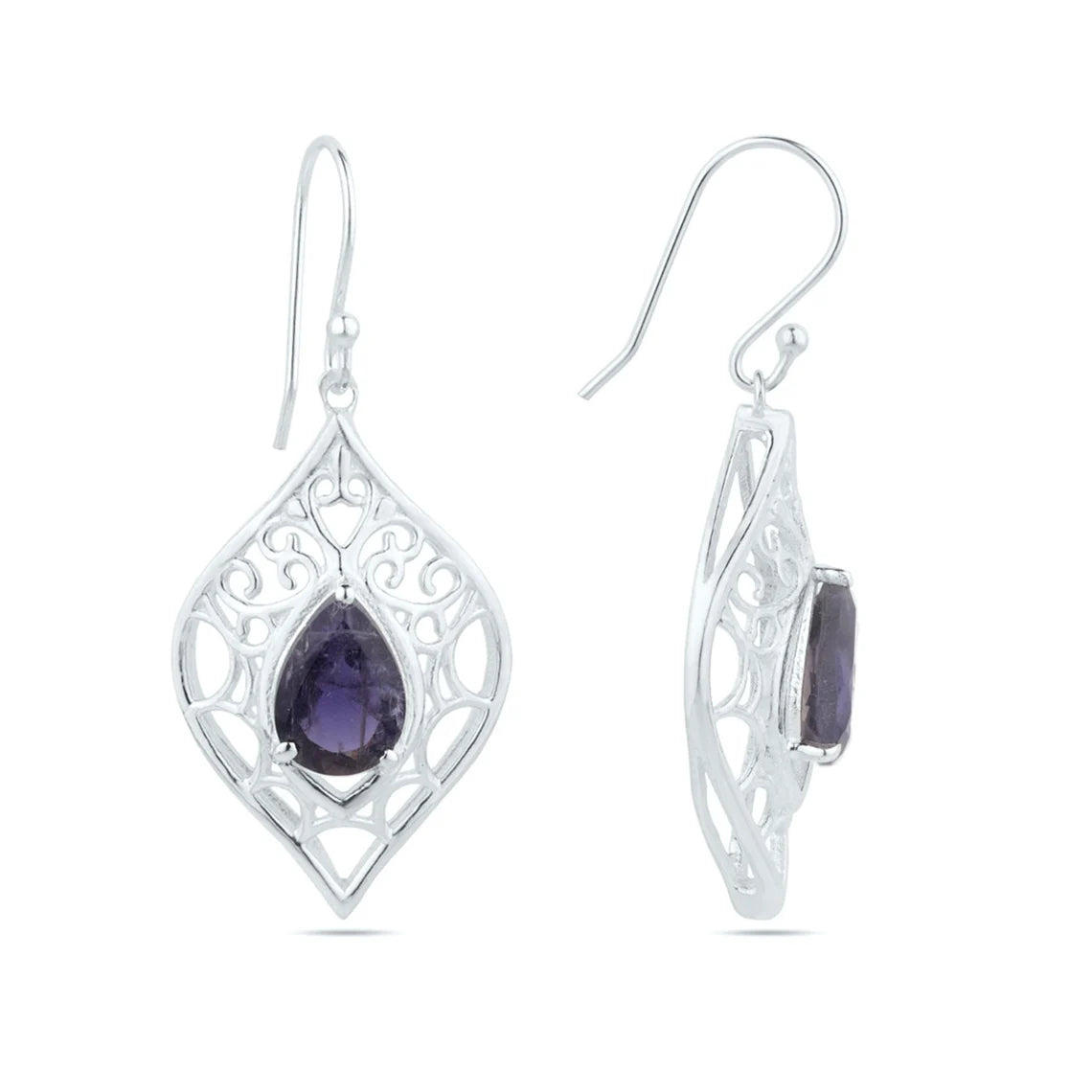 Iolite Gemstone Earrings - 925 Sterling Silver Iolite Earrings - Pear Iolite Silver Earrings - Iolite Hook Earrings - Women's Jewelry