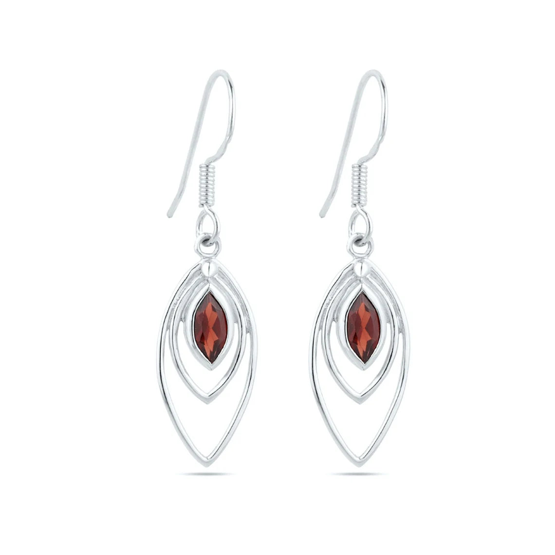 Garnet Marquise Earring, Garnet Sterling Silver Earrings, Hoops Earrings