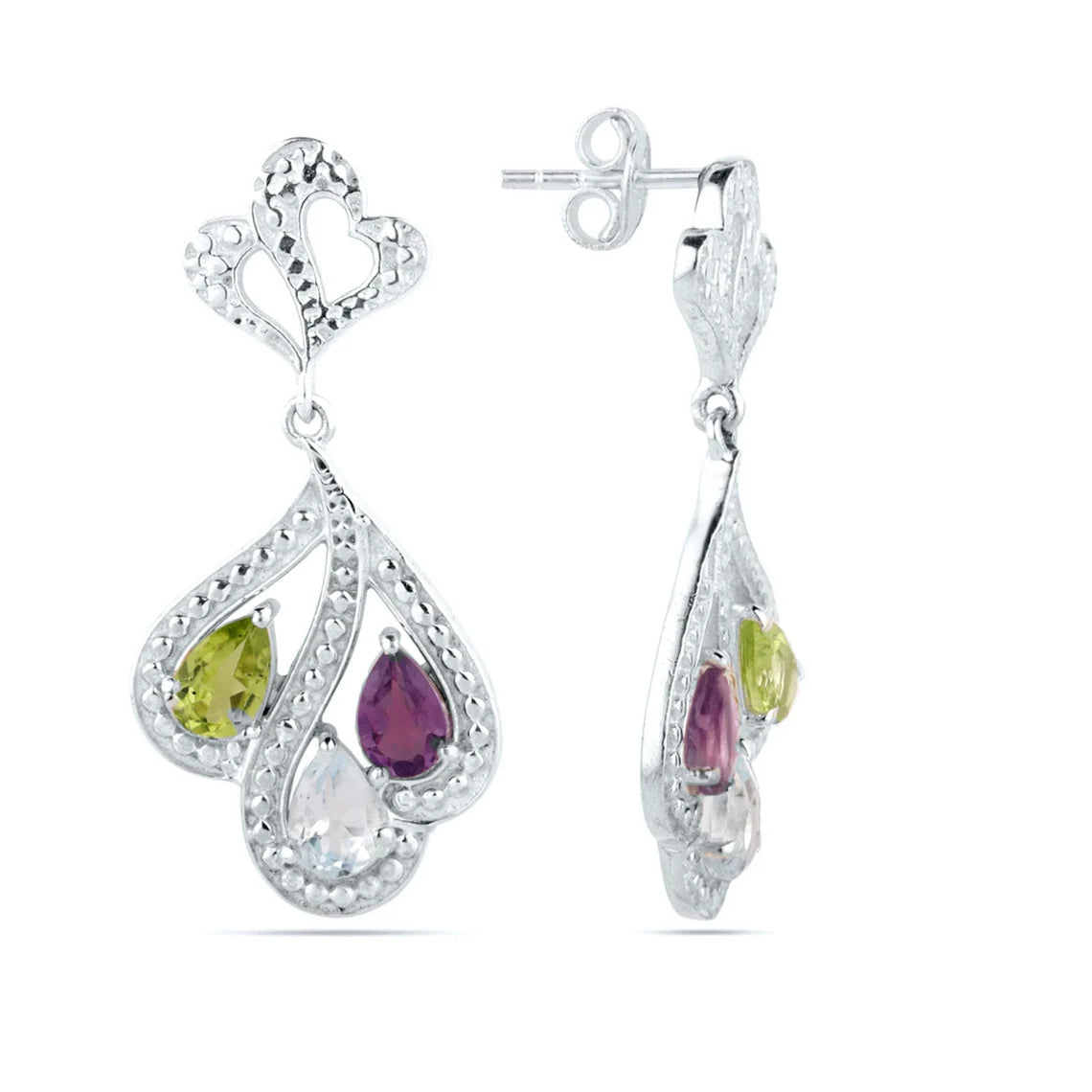 Blue Topaz Prong Earrings multi gemstone earrings Peridot Prong Earrings Sterling Silver Earrings Dangle Drop Earrings