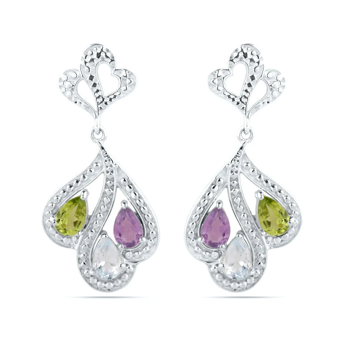 Blue Topaz Prong Earrings multi gemstone earrings Peridot Prong Earrings Sterling Silver Earrings Dangle Drop Earrings
