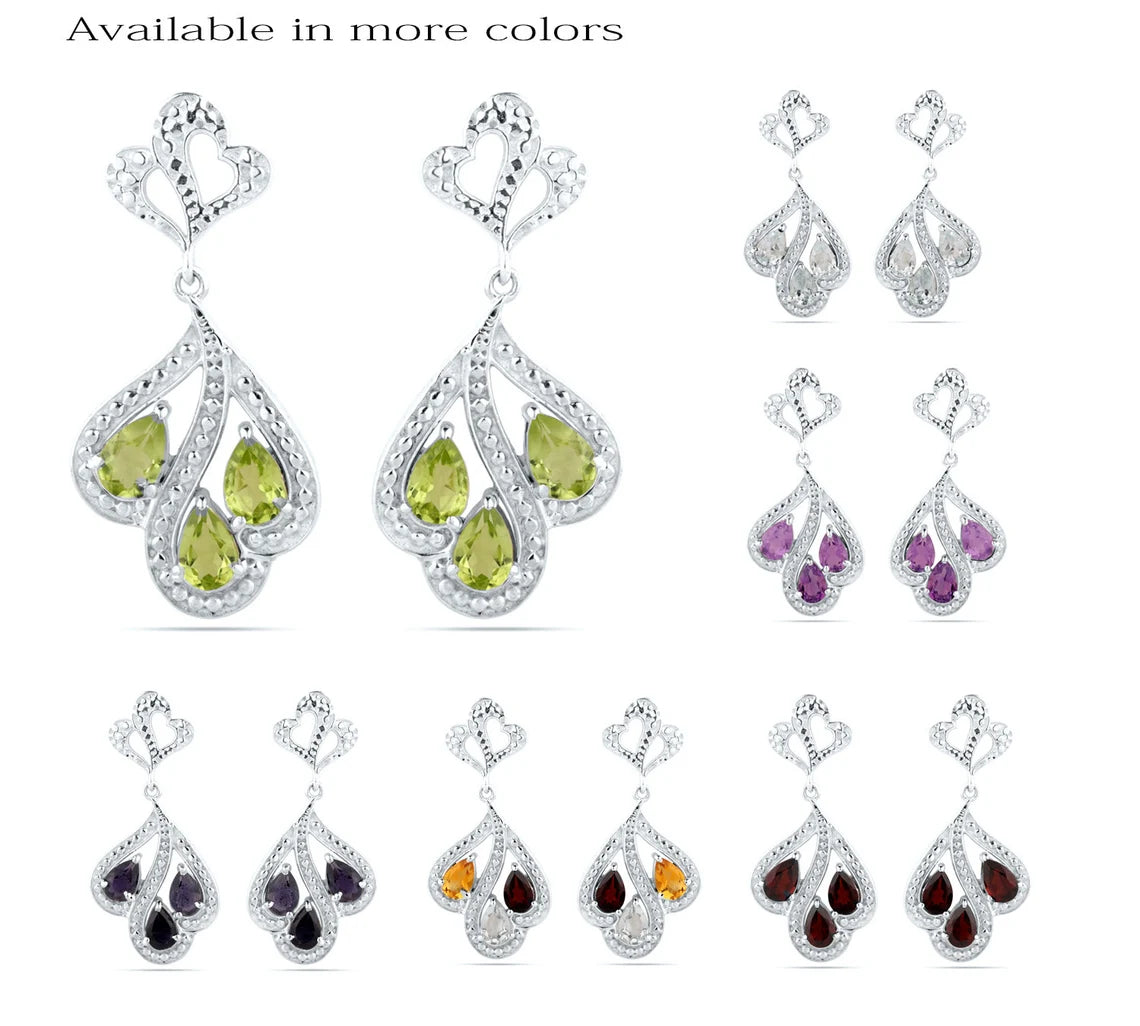 Blue Topaz Prong Earrings multi gemstone earrings Peridot Prong Earrings Sterling Silver Earrings Dangle Drop Earrings