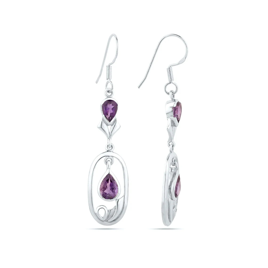 Amethyst Teardrops Silver Earring, Gemstone Dangle Earrings