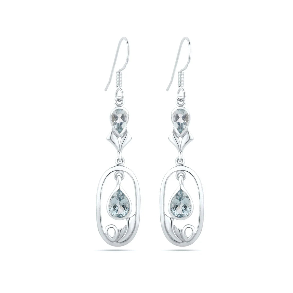 Drop Earring - 925 Sterling Silver - Elegant Sky Blue Topaz Gemstone Earring