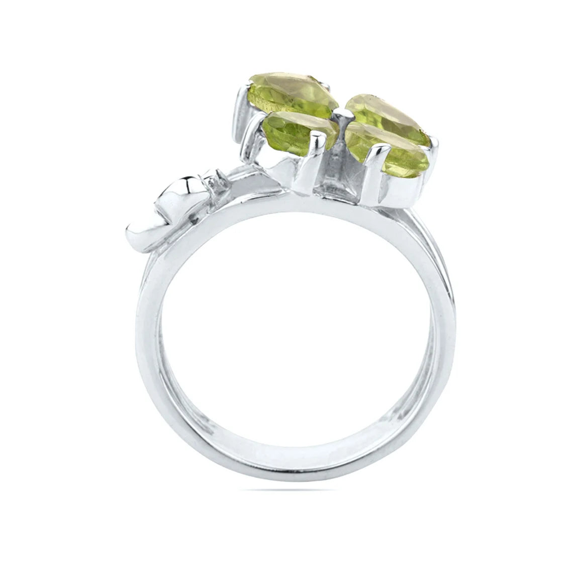 Peridot Pear Band Flower Ring, Peridot Gemstone Band Silver Ring, Peridot Band