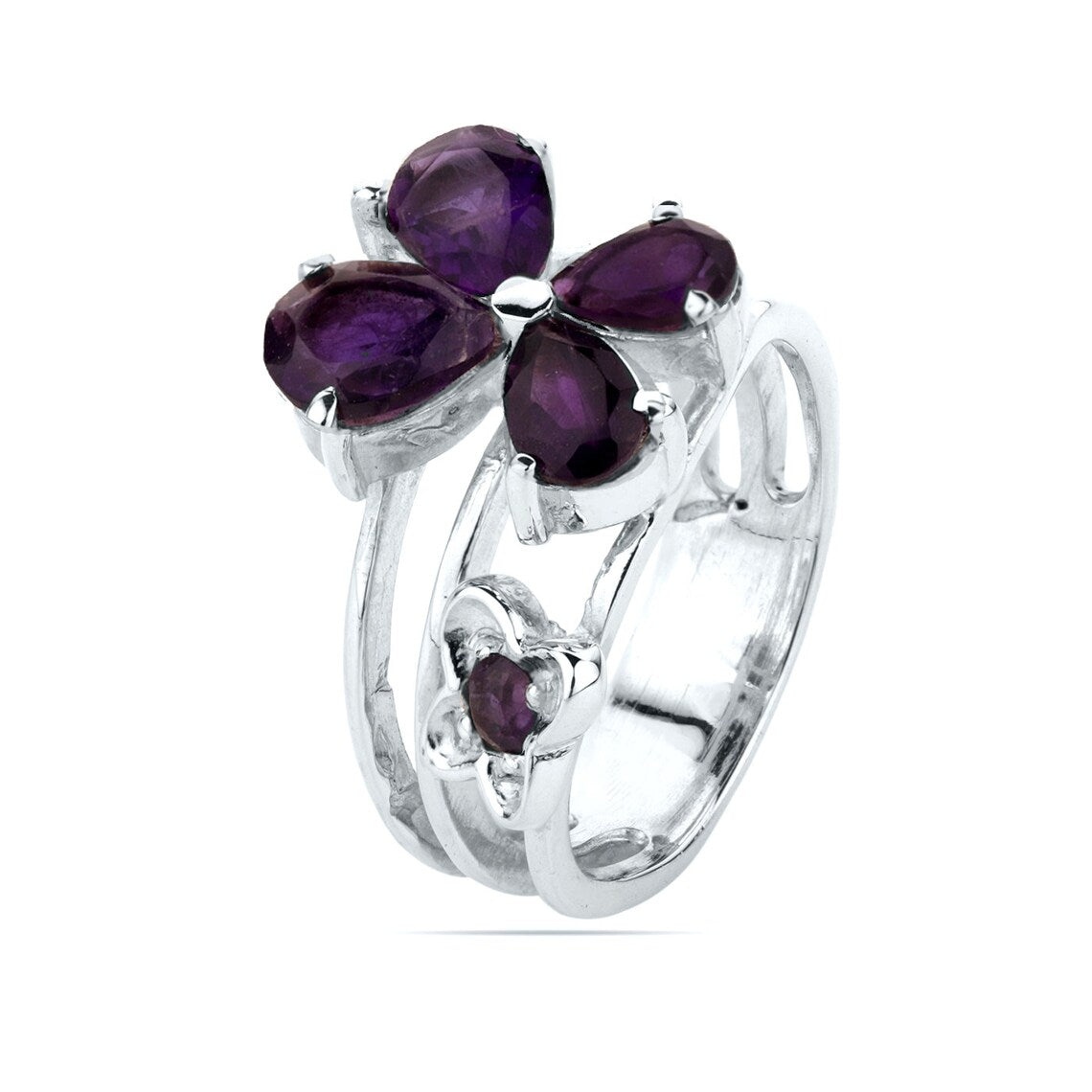 Amethyst Pear Flowers Engagement / Wedding 9250Sterling Silver Ring