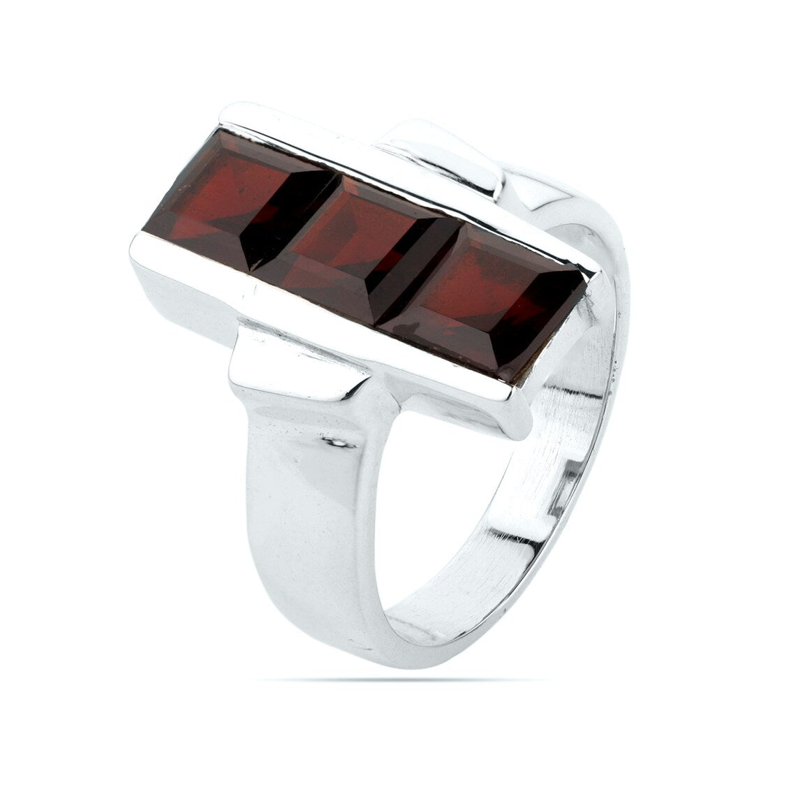 Garnet Gemstone Ring Square Garnet Ring 925 Sterling Silver Garnet Ring - Faceted Garnet Ring