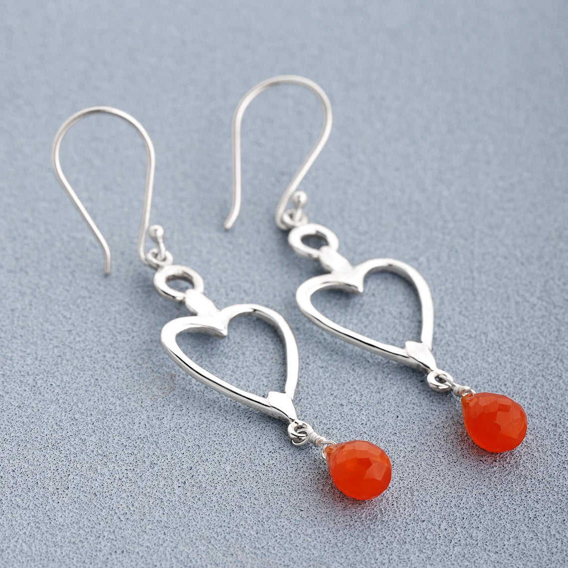 carnelian gemstone earrings - carnelian dangle earrings - Briolette earrings - hook earrings - 925 sterling silver