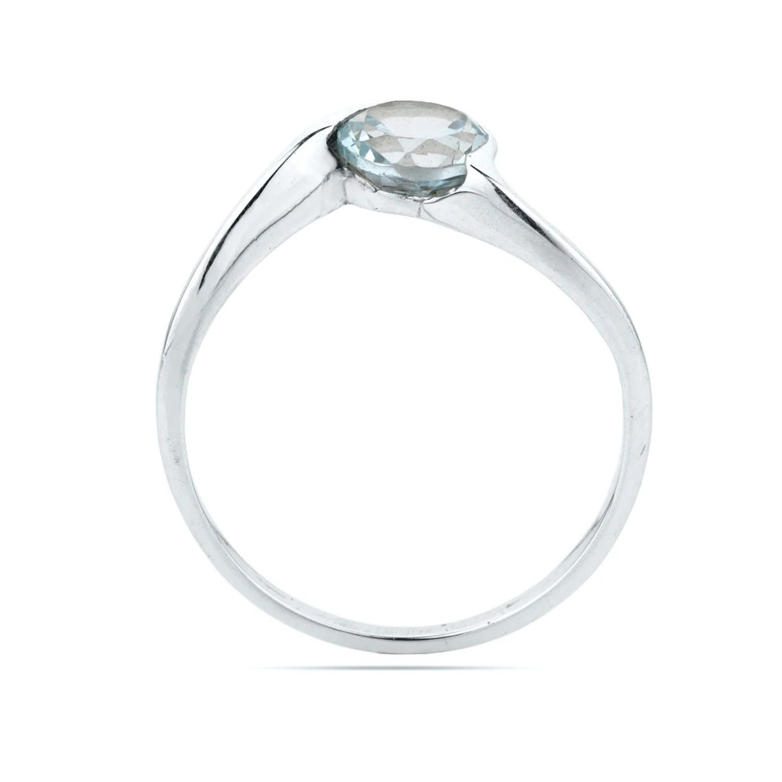 Round Swiss Topaz Ring - Blue Topaz Gemstone Ring - 925 Sterling Silver Blue Topaz Ring