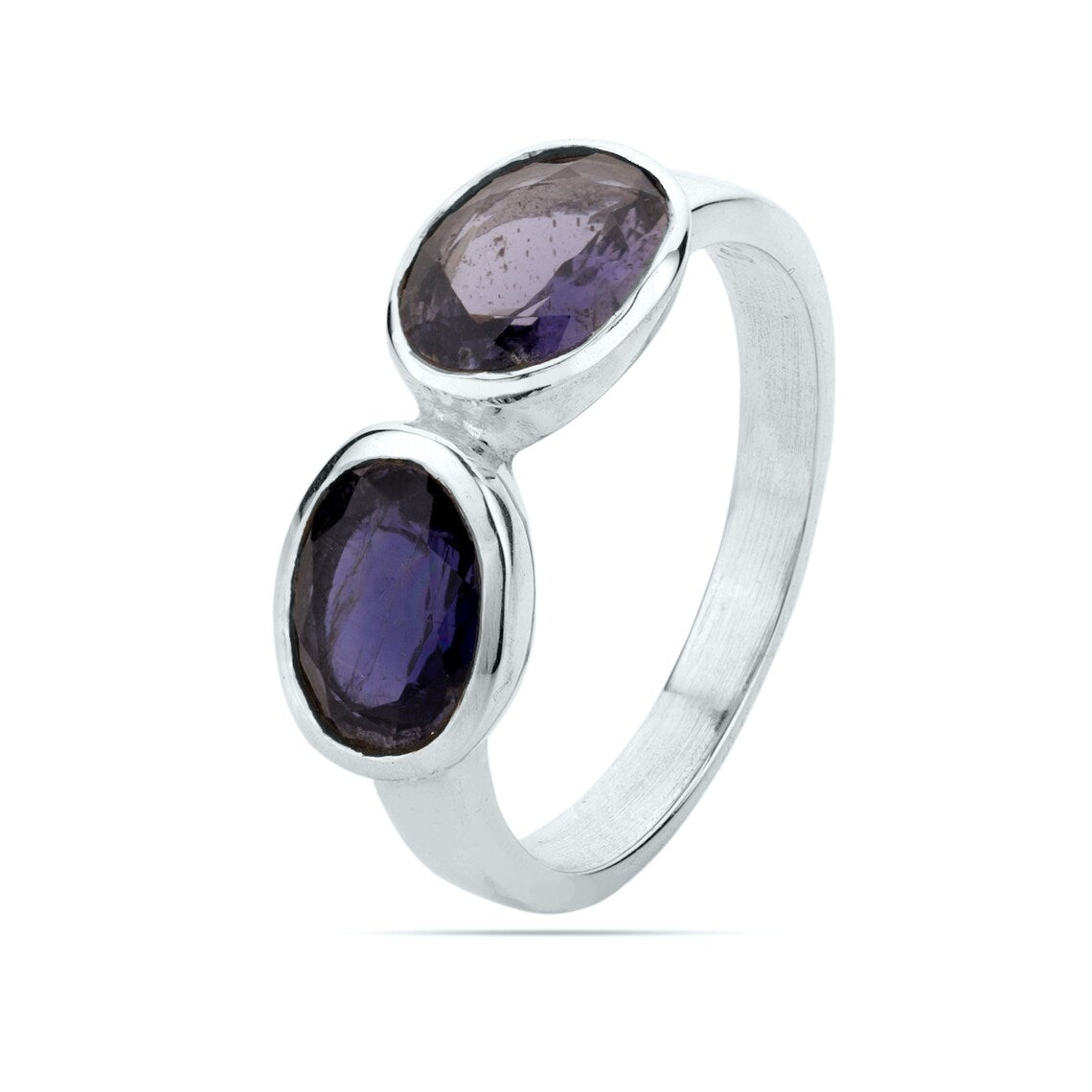 iolite oval faceted ring - iolite gemstone ring - iolite sterling silver ring - two gemstone ring