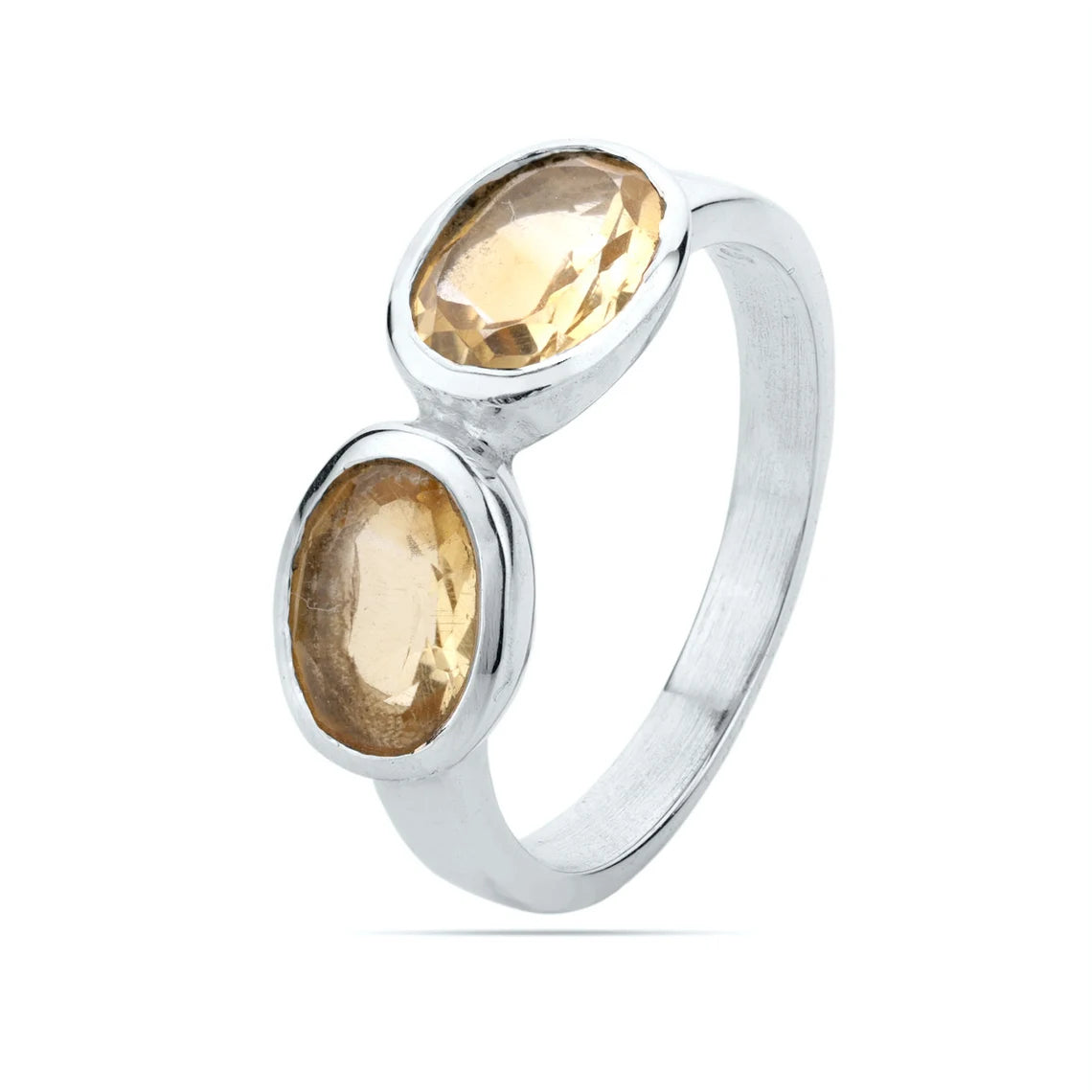 Natural Citrine Ring, Citrine Silver Ring, Citrine Oval Ring, Citrine Band Ring, Citrine Two Stone Ring, Yellow Citrine Ring