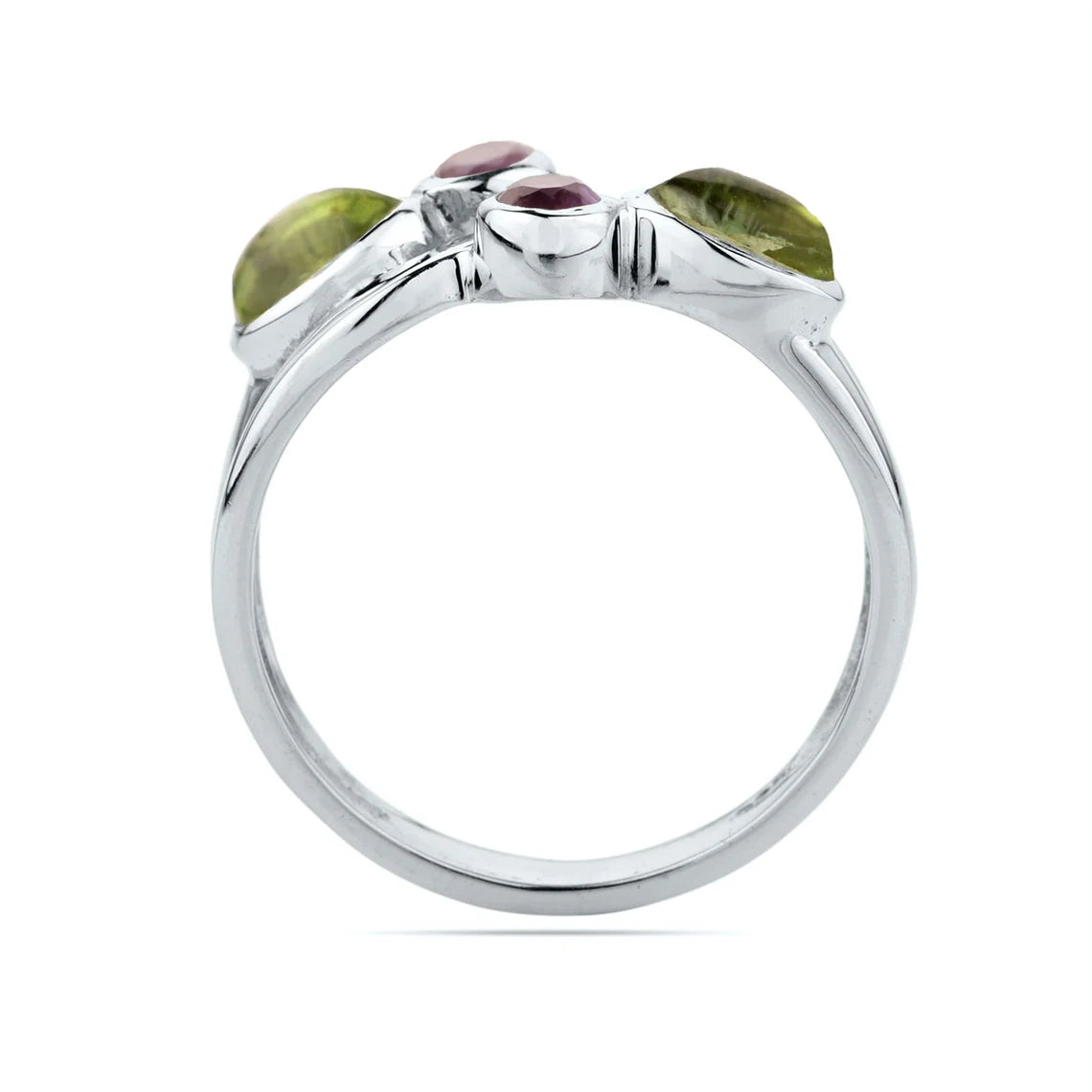 Oval Peridot Round Amethyst Ring, Amethyst Peridot Silver Ring, Peridot Amethyst Gemstone Ring