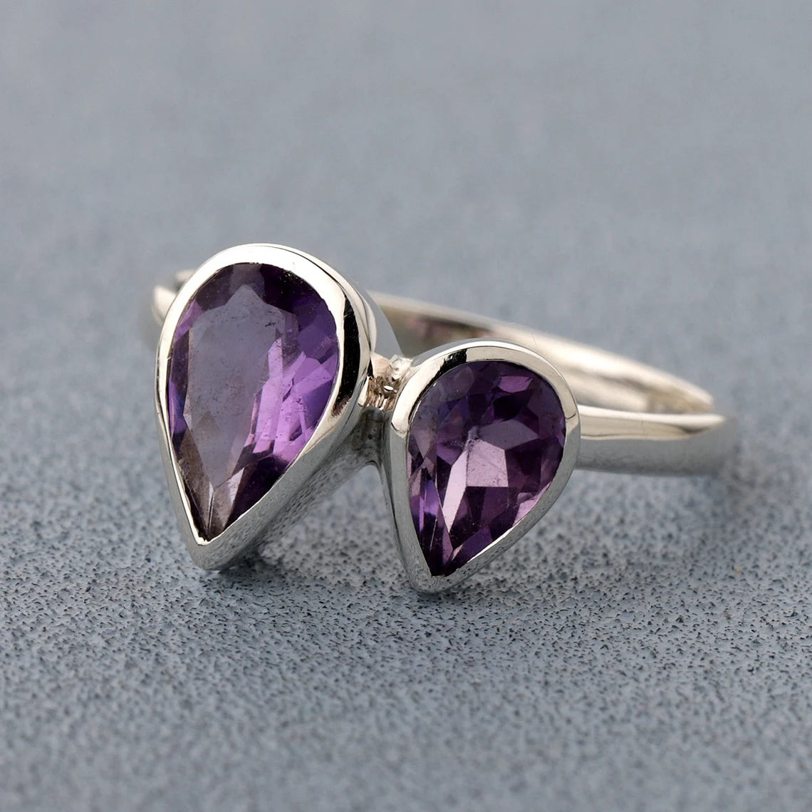 Amethyst Silver Ring, Boho Ring, Statement Ring, Purple Stone Ring