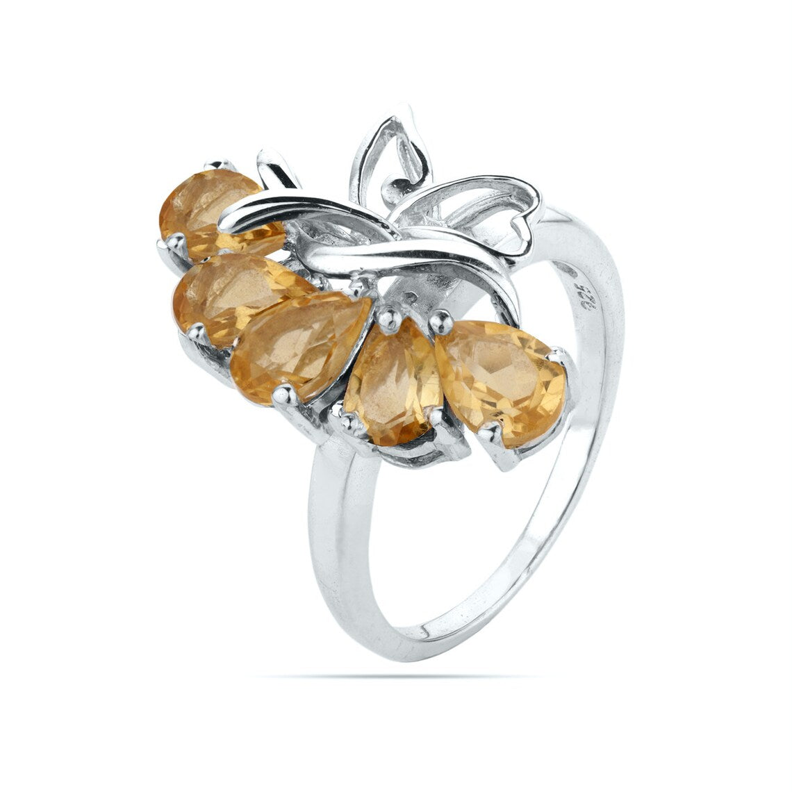 Natural Multi Citrine Desginer Ring, Citrine Gemstone Statement Ring, Silver Citrine Ring,