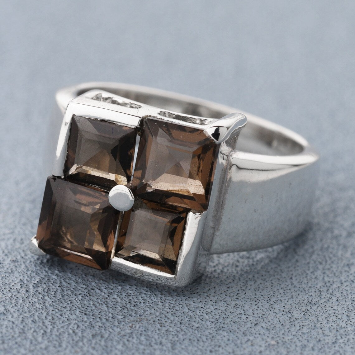 Citrine Square Shape Ring, 4 Square Citrine Gemstone Ring, Multi Square Ring