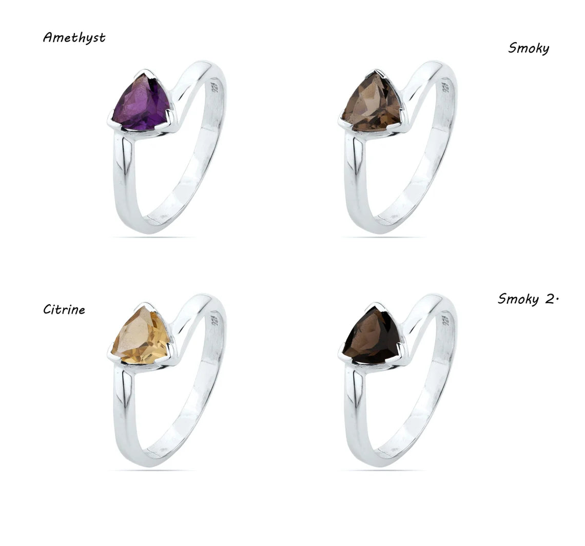 Amethyst Citrine Trillion Gemstone Studded 925 Sterling Silver Ring