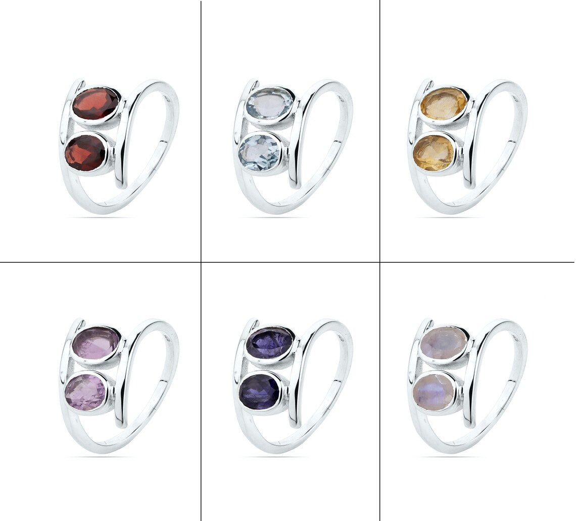 925 Sterling Silver - Choose any - Blue Topaz - Citrine - Amethyst - Garnet - Moonstone - iolite - Ring Jewelry